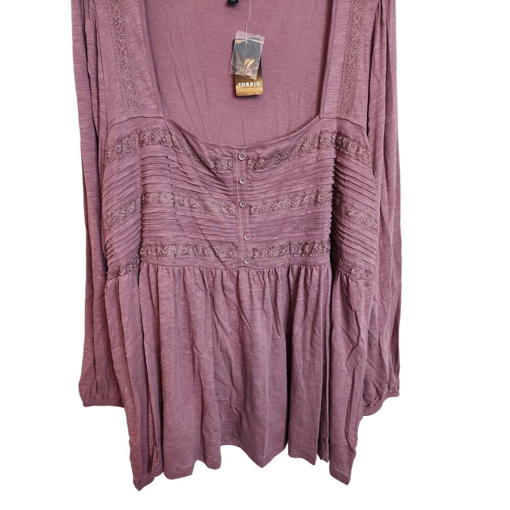Torrid Cotton Modal Slub Square Neck Pintuck Top, Rose Taupe, NWT, 3X - Picture 4 of 7
